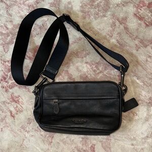 Coach Black Leather Messenger Bag with Adjustable Strap